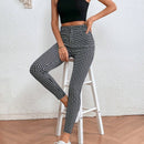 LUNE Pantalones ajustados con estampado de cuadros