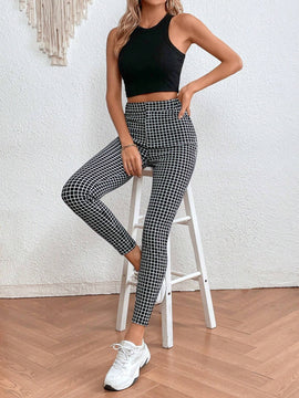 LUNE Pantalones ajustados con estampado de cuadros