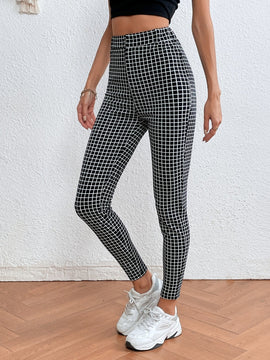 LUNE Pantalones ajustados con estampado de cuadros