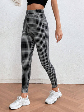 LUNE Pantalones ajustados con estampado de cuadros