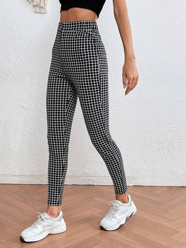 LUNE Pantalones ajustados con estampado de cuadros