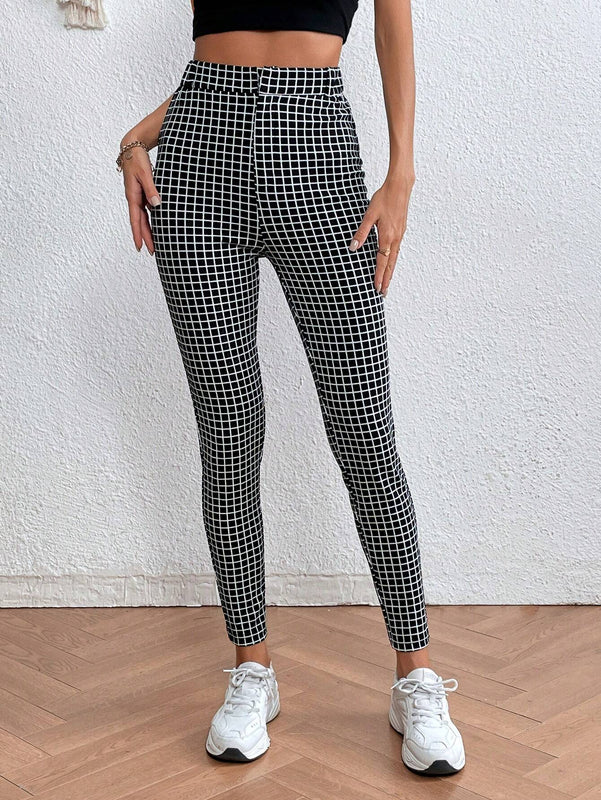 LUNE Pantalones ajustados con estampado de cuadros