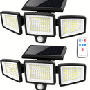 Paquete de 2/1 Lámpara Solar Exterior con Control Remoto, Luz de Seguridad de 210 LED con Sensor de Movimiento y Tres Cabezas, Ángulo Amplio de 270°, Resistente al Óxido, 3 Modos