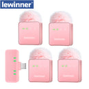 Microfonos Inalámbricos Profesionales Lewinner de 4 Piezas - Conexión USB-C, Reducción de Ruido, Diseño con Pinza y Pompóns Suaves, Rosa, Ideales para Karaoke, Transmisiones en Vivo y Grabación de Vídeo