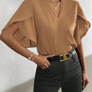 Blusa unicolor manga tulipan de cuello V