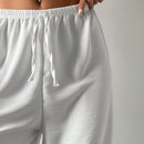 Cottnline pantalones de pernera ancha de cintura elastica solida