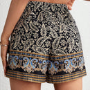 VCAY Shorts con estampado de paisley con fleco de cintura con cordon