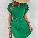 VCAY Vestido con cinturon unicolor con cinturon de manga enrollada