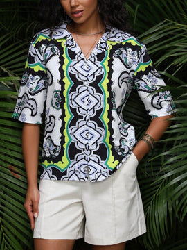 LUNE Blusa con estampado de paisley de hombros caidos