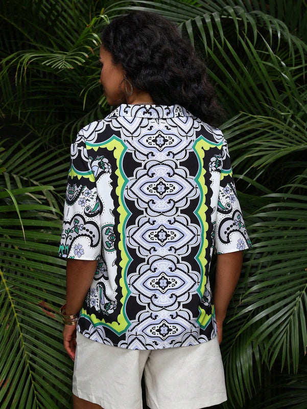 LUNE Blusa con estampado de paisley de hombros caidos