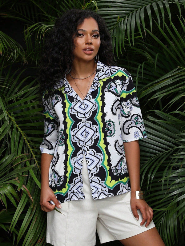 LUNE Blusa con estampado de paisley de hombros caidos