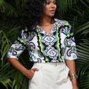 LUNE Blusa con estampado de paisley de hombros caidos