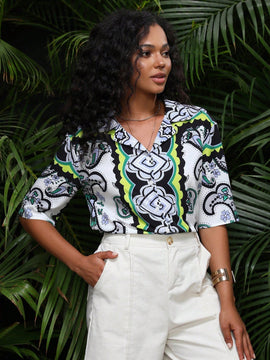 LUNE Blusa con estampado de paisley de hombros caidos
