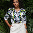 LUNE Blusa con estampado de paisley de hombros caidos