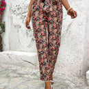 Vcay pantalones con estampado floral con cinturon