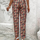 Vcay pantalones con estampado floral con cinturon