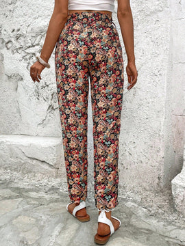 Vcay pantalones con estampado floral con cinturon