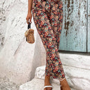 Vcay pantalones con estampado floral con cinturon