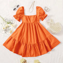 WYWH Vestido de cuello cuadrado de manga farol bajo con fruncido