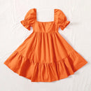 WYWH Vestido de cuello cuadrado de manga farol bajo con fruncido