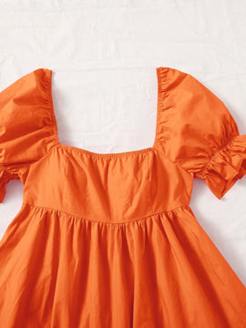 WYWH Vestido de cuello cuadrado de manga farol bajo con fruncido