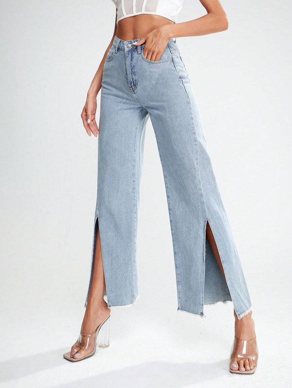 Essnce Jeans de pierna ancha bajo con abertura de cintura alta