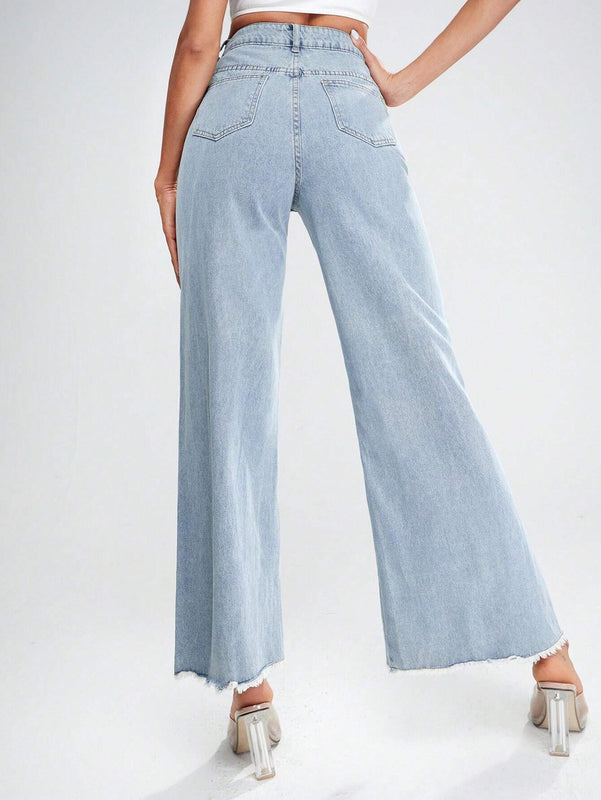 Essnce Jeans de pierna ancha bajo con abertura de cintura alta