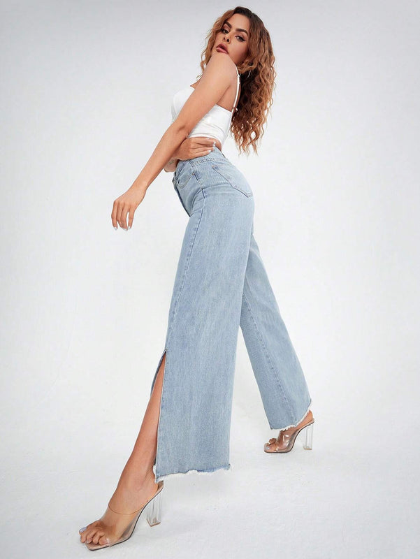 Essnce Jeans de pierna ancha bajo con abertura de cintura alta