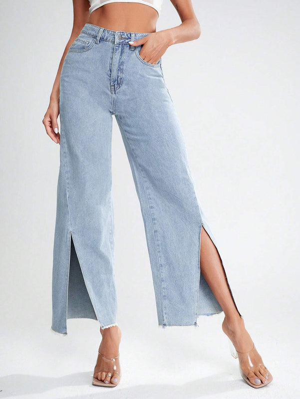 Essnce Jeans de pierna ancha bajo con abertura de cintura alta