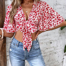 VCAY Camisa crop con estampado floral de manga mariposa con nudo delantero