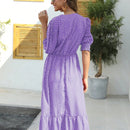 Vestido con estampado de lunares de manga farol bajo con fruncido