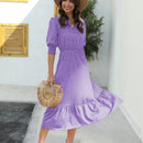 Vestido con estampado de lunares de manga farol bajo con fruncido
