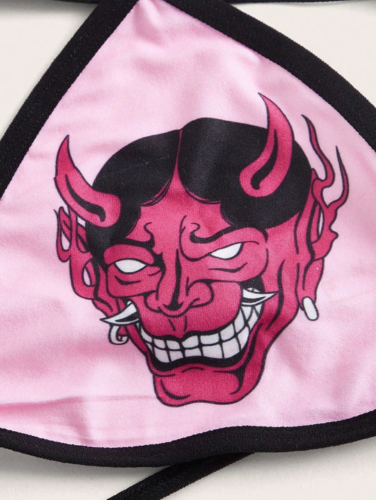 ROMWE J-Fashion Set de lenceria con estampado de dibujos animados vinculado con aro