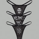 Kelsey Wilson Studio Goth 3 piezas Tanga de craneo & con estampado de mariposa