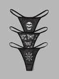 Kelsey Wilson Studio Goth 3 piezas Tanga de craneo & con estampado de mariposa