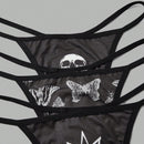 Kelsey Wilson Studio Goth 3 piezas Tanga de craneo & con estampado de mariposa