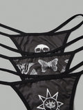 Kelsey Wilson Studio Goth 3 piezas Tanga de craneo & con estampado de mariposa
