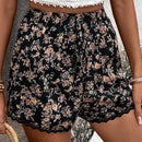 VCAY Shorts con estampado floral ribete con encaje con cordon delantero