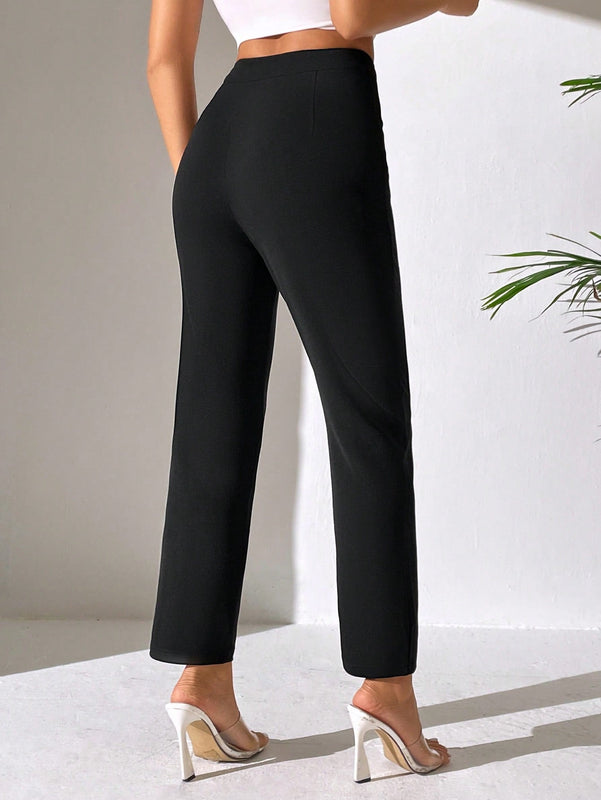 Petite pantalones unicolor de talle alto