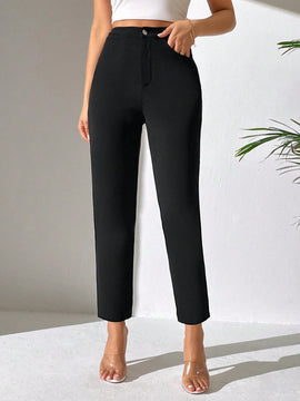 Petite pantalones unicolor de talle alto