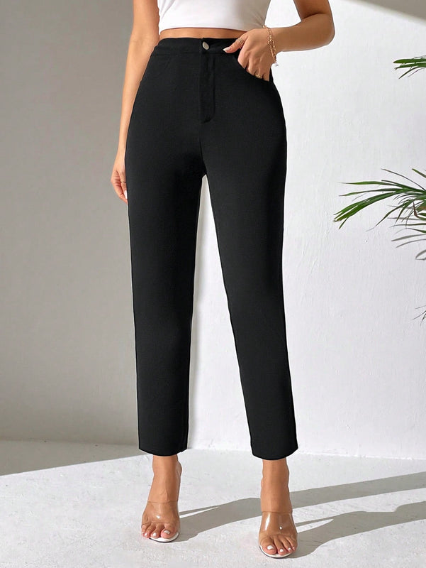 Petite pantalones unicolor de talle alto