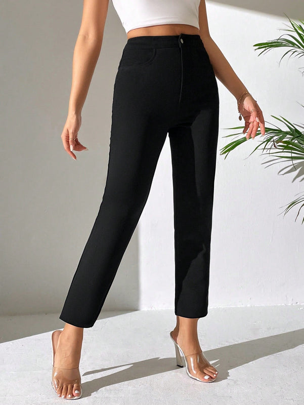 Petite pantalones unicolor de talle alto