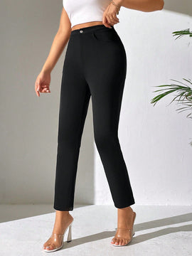 Petite pantalones unicolor de talle alto