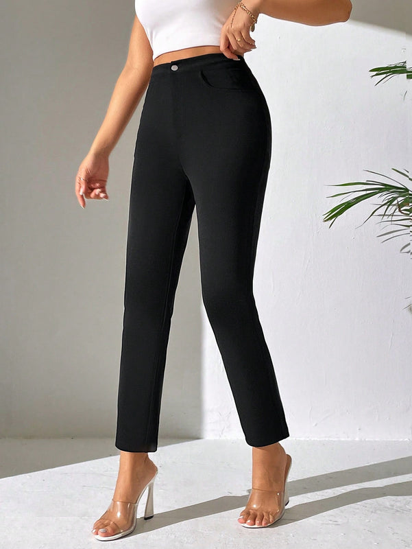 Petite pantalones unicolor de talle alto