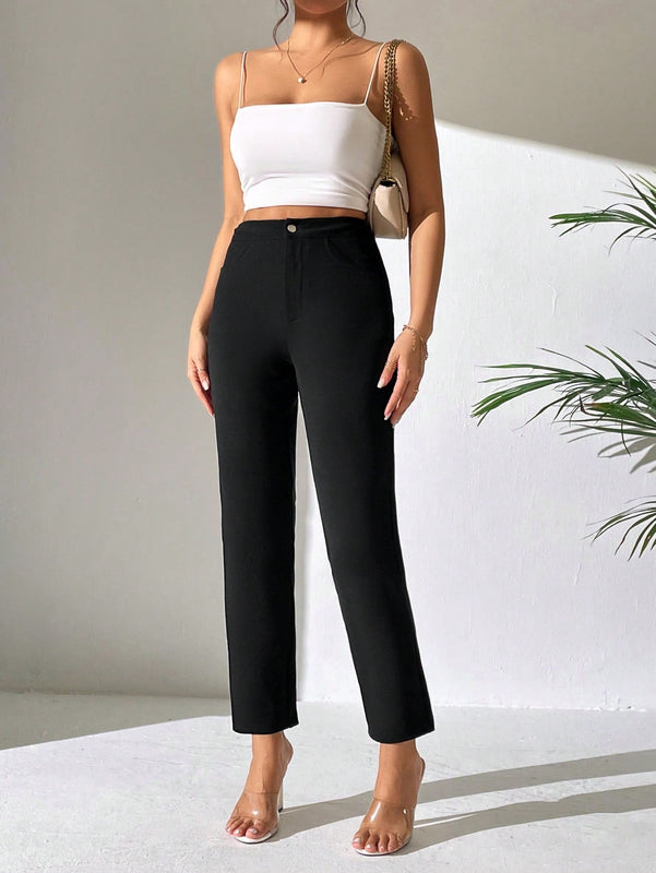 Petite pantalones unicolor de talle alto