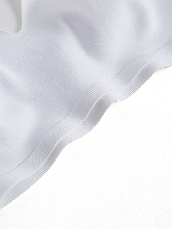 Leisure Sujetadores monocromaticos de alta elasticidad sin costuras diseno acanalado livianos y comodos-Blanco