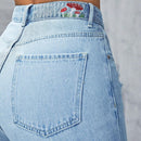 EZwear Jeans desgarro de pierna ancha con bordado de Conjuntoa