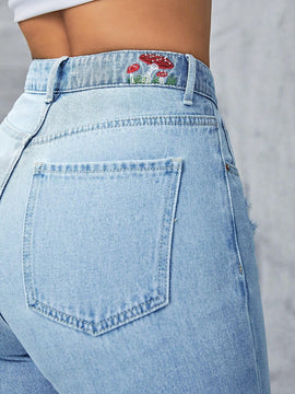 EZwear Jeans desgarro de pierna ancha con bordado de Conjuntoa