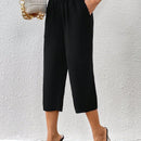 Pantalones capris unicolor con bolsillo oblicuo