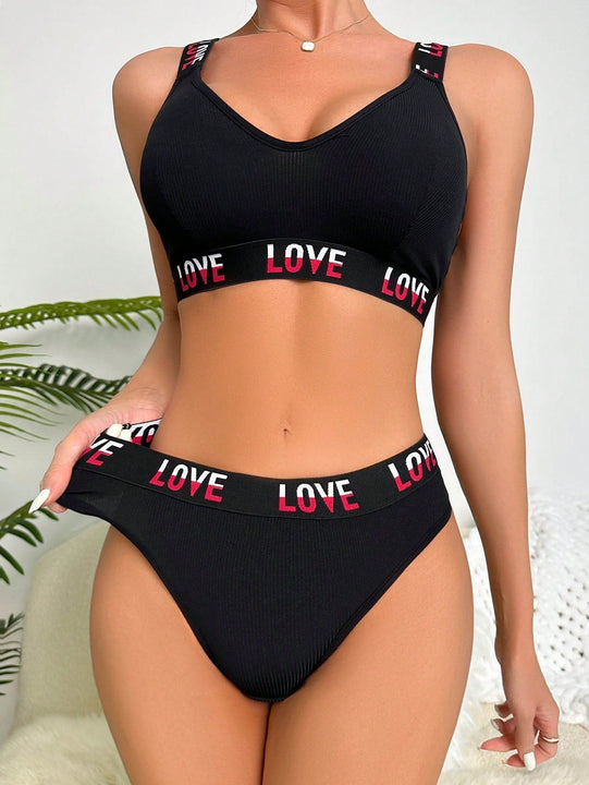 Set de lenceria panel con cinta con letra